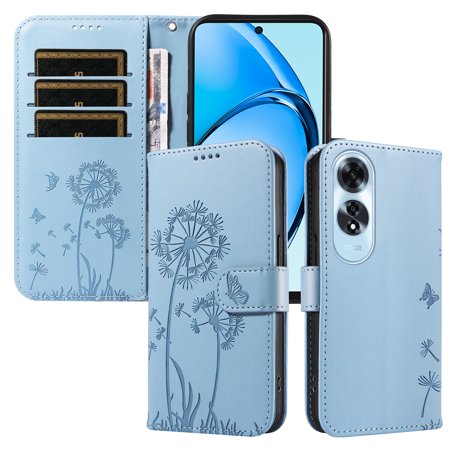 Flip Phone Case for OPPO A60 4G, Kickstand and 3 Card Slots, Shockproof and Scratch Resistant, Sky Blue
