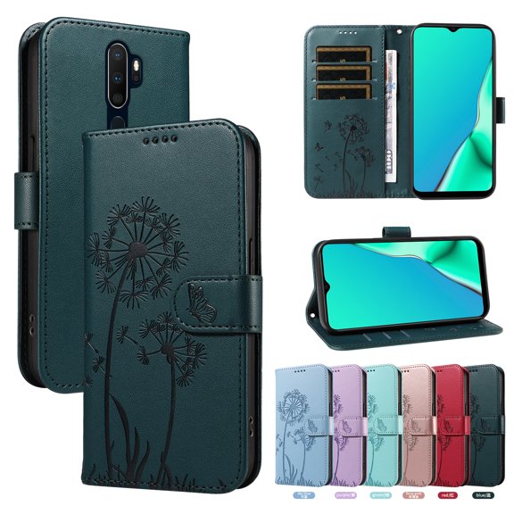 Flip Phone Case for OPPO A9 2020, Kickstand and 3 Card Slots, Shockproof and Scratch Resistant, Blue