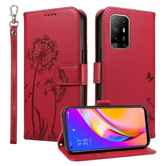 Flip Phone Case for OPPO A95 5G, Kickstand and 3 Card Slots, Shockproof and Scratch Resistant, Red