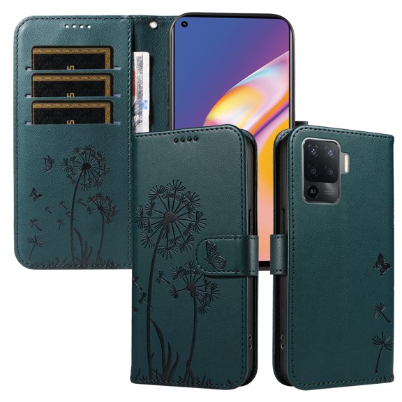 Flip Phone Case for OPPO F19 Pro 4G, Kickstand and 3 Card Slots, Shockproof and Scratch Resistant, Blue