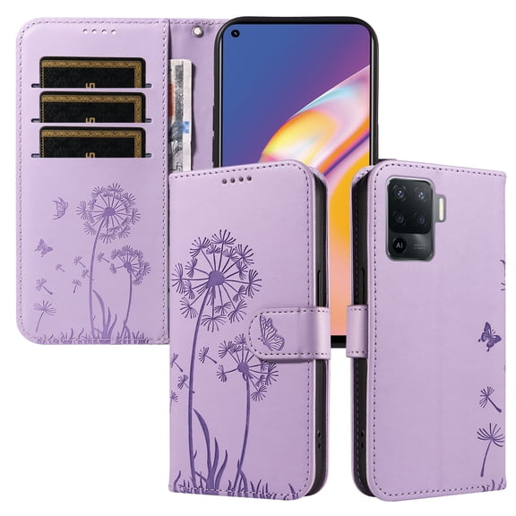 Flip Phone Case for OPPO F19 Pro 4G, Kickstand and 3 Card Slots, Shockproof and Scratch Resistant, Purple