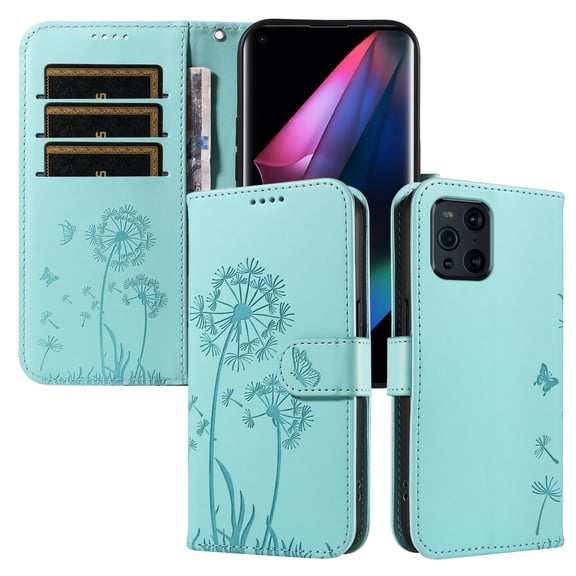 Flip Phone Case for OPPO Find X3, Kickstand and 3 Card Slots, Shockproof and Scratch Resistant, Green