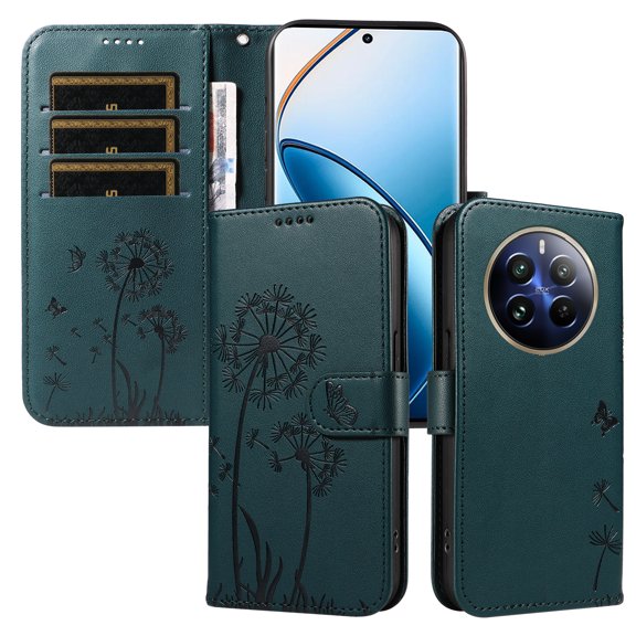 Flip Phone Case for OPPO Realme 12 Pro 5G, Kickstand and 3 Card Slots, Shockproof and Scratch Resistant, Blue
