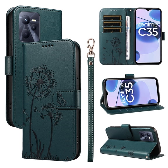 Flip Phone Case for Realme Narzo 50A Prime, Kickstand and 3 Card Slots, Shockproof and Scratch Resistant, Blue