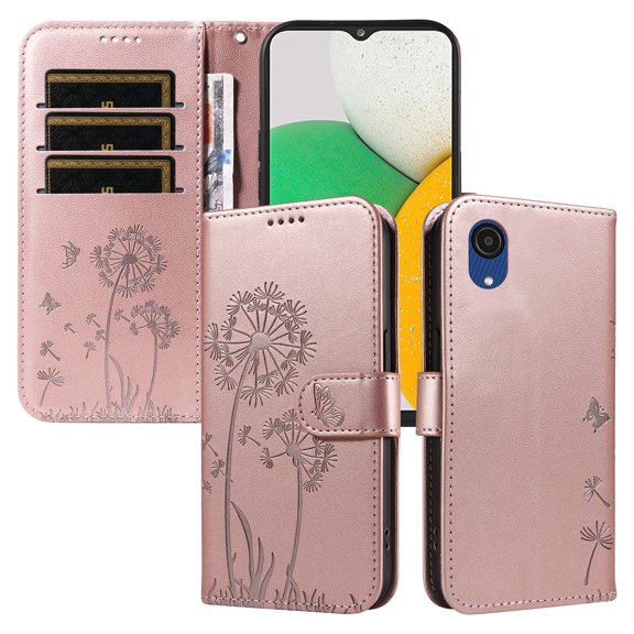 Flip Phone Case for Samsung Galaxy A03 Core, Card Holder and Kickstand, Shockproof and Scratch Resistant, Rose Gold