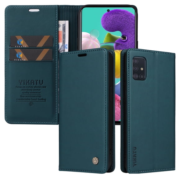 Flip Phone Case for Samsung Galaxy A51 4G, Kickstand and 2 Card Slots, Shockproof and Scratch Resistant, Blue