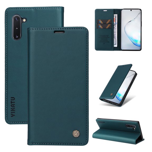 Flip Phone Case for Samsung Galaxy Note 10, Kickstand and 2 Card Slots, Shockproof and Scratch Resistant, Blue