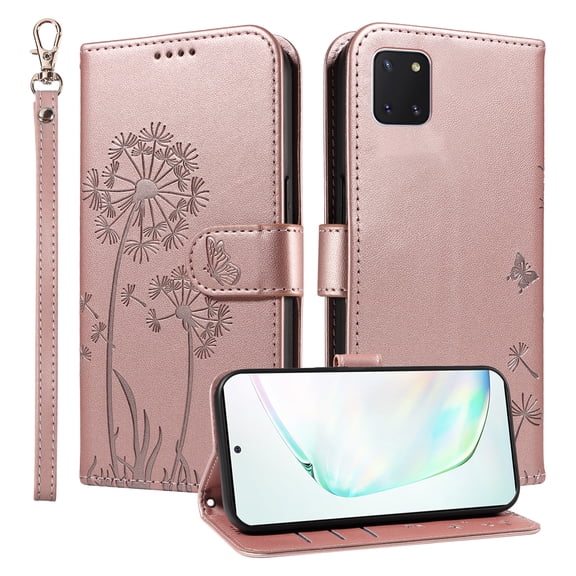 Flip Phone Case for Samsung Galaxy Note 10 Lite, Card Holder and Kickstand, Shockproof and Scratch Resistant, Rose Gold