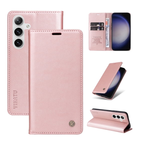 Flip Phone Case for Samsung Galaxy S24 Plus 5G, Kickstand and 2 Card Slots, Shockproof and Scratch Resistant, Gold