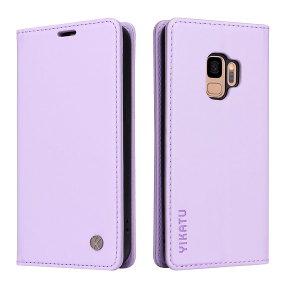 Flip Phone Case for Samsung Galaxy S9, Kickstand and 2 Card Slots, Shockproof and Scratch Resistant, Purple