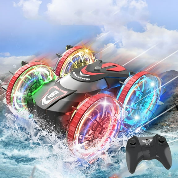 Flip-Proof Waterproof Stunt RC Car - One-Touch 360° Drift, LED Lights, 50m Range, Crash-Resistant ABS Red