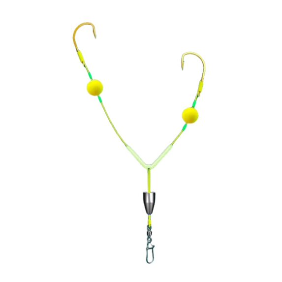 Flip & Reverse Bottom Fishing Rig - Double Hook Tandem Setup with Swivel (Durable Metal & Line)