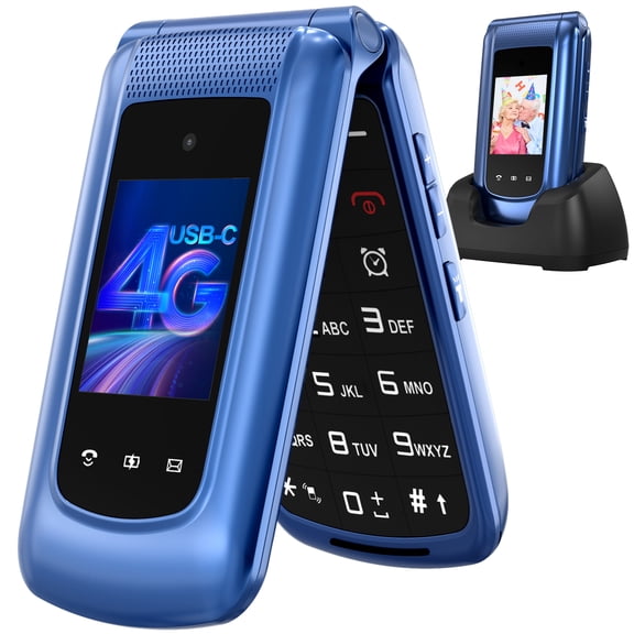 Flip SOS Mobile Phone Elderly Kids (Blue) -Medihill