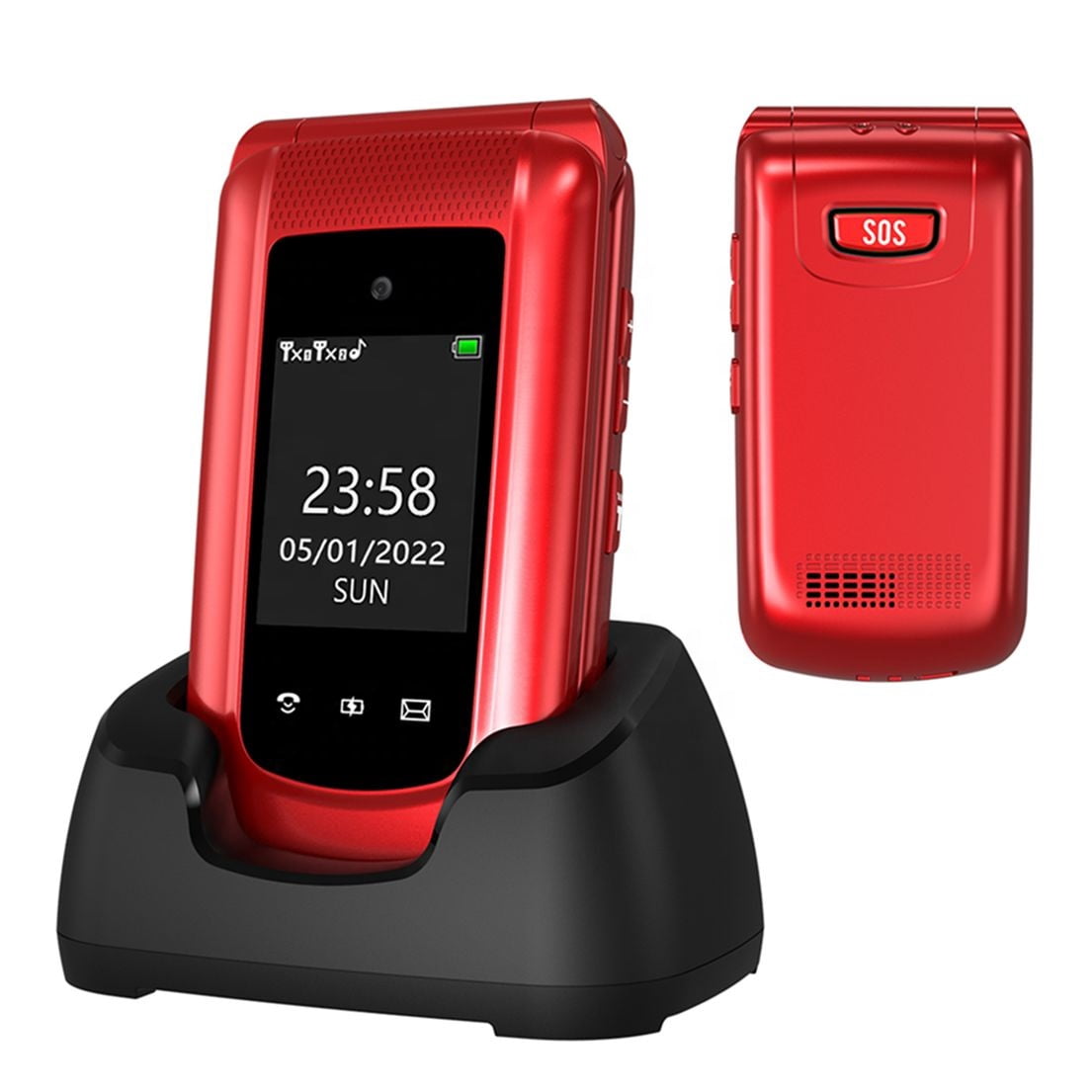Flip SOS Mobile Phone Elderly Kids (Red) -Medihill®