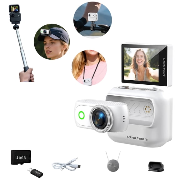 Flip Screen Action Camera,4K Detachable Magnetic Camera, 2" Touch Screen, 48MP Photo & 4K Video for Vlogging & Cycling