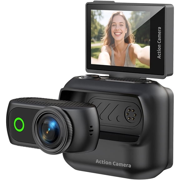 Flip Screen Action Camera 4K Magnetic Detachable Camera Wireless Magnetic Action Detachable with 2in Touch Screen 48MP 4K Video for Vlogging Cycling (Black)