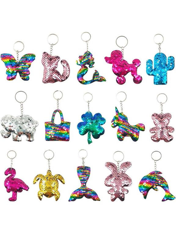 Flip Sequin Keychain Bulk for Kids, Girls, Party Favors Classroom Prizes