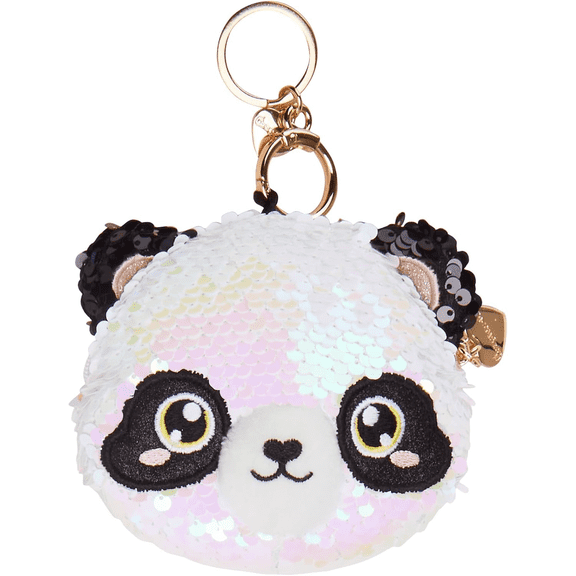 Flip Sequin Pandas Purse Stuffed Animal Plush Toy with Reversible Sequins Sparkle Fashion Outfit Paired with Shoulder Bag Cute Home and Nursery Animal Decorations 4''