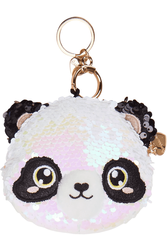 Flip Sequin Pandas Purse Stuffed Animal Plush Toy with Reversible Sequins Sparkle Fashion Outfit Paired with Shoulder Bag Cute Home and Nursery Animal Decorations 4''