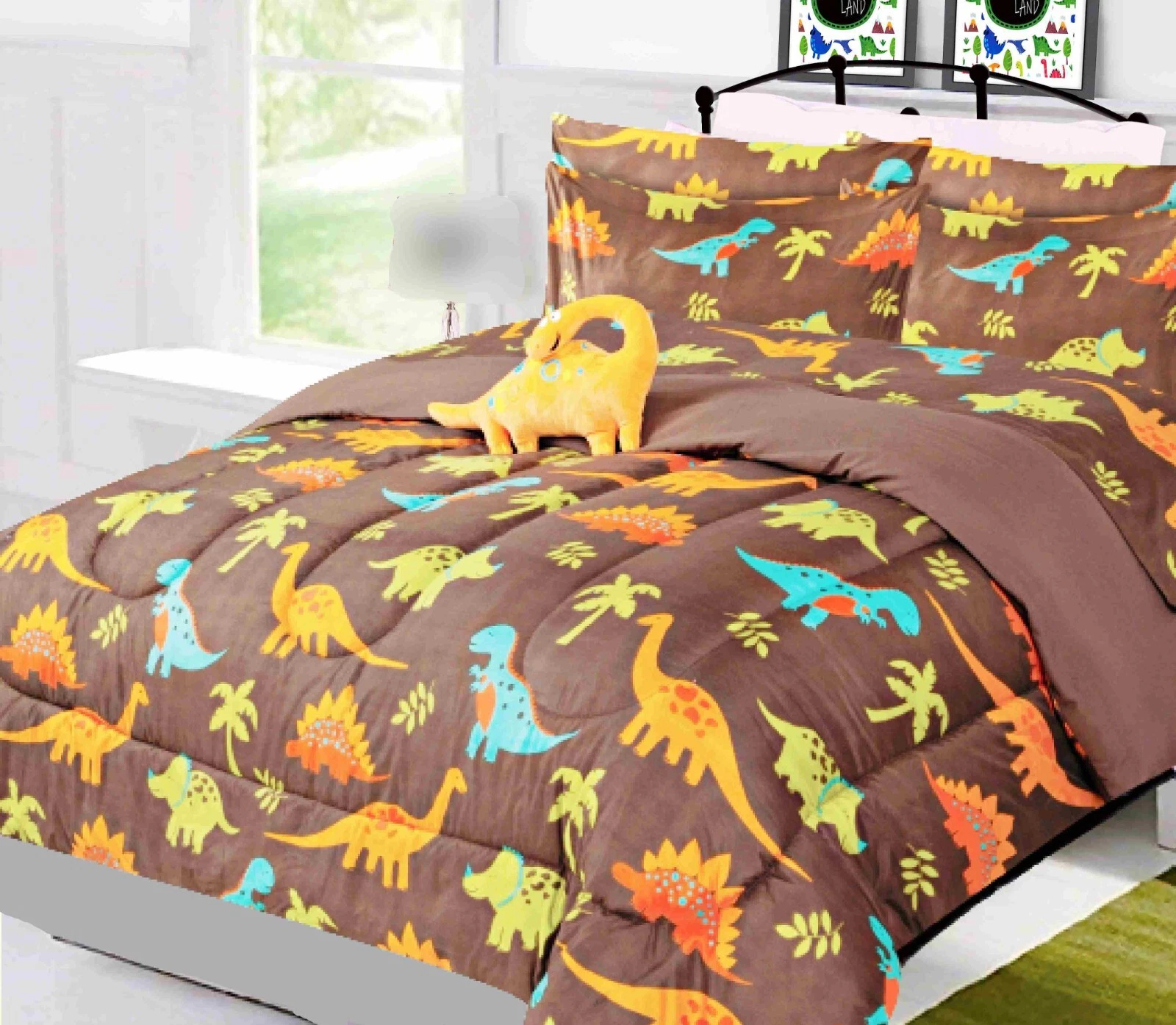 Flip & Snuggle Reversible 8Piece Full Size Dinosaur Brown Bedding