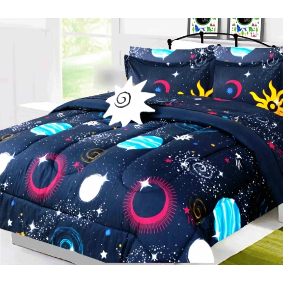 Flip & Snuggle Reversible 8-Piece Full Size Space Galaxy #2 Bedding Set with Plush Toy & Matching Sheets
