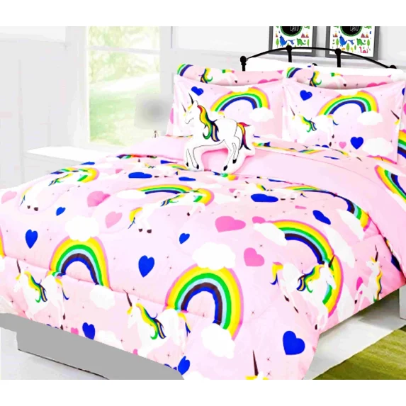 Flip & Snuggle Reversible 8-Piece Full Size Unicorn Rainbow Bedding Set with Plush Toy & Matching Sheets