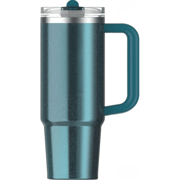 Flip Straw Tumbler 30 Ounces Insulated Stainless Steel Cup with Leakproof Lid Built-in Straw and Handle Cupholder Compatible BPA-Free Ponderosa Shimmer