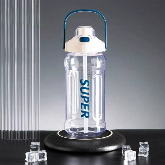 Flip Straw Tumbler, Handle TumblerWater Bottle, Large Capacity Sports Water Bottle, Heat-Resistant for Cold Brew, Extra Large Portable Cup, Fitness-Friendly, Sports Water , UKHBMC | Plastic, White