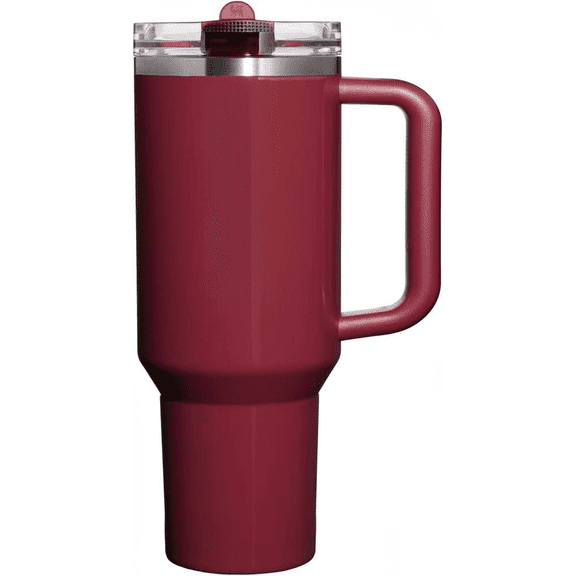 Flip Straw Tumbler with Leakproof Lid Built-in Straw and Handle 40 Ounces Cranberry Gloss