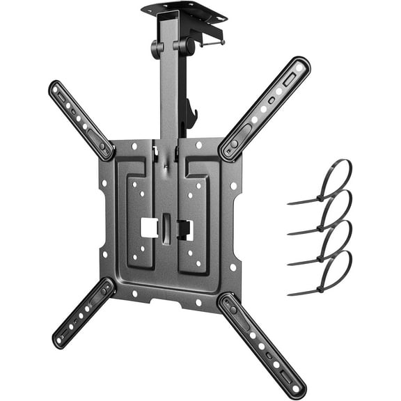 Flip Down TV Mount Manual Folding Ceiling TV Mount for Most 23'' to 55'' TVs Height Adjustable Drop Down TV Mount for Flat & Pitched Roof Swivel Max Load 44lbs Max VESA 400x400 Black