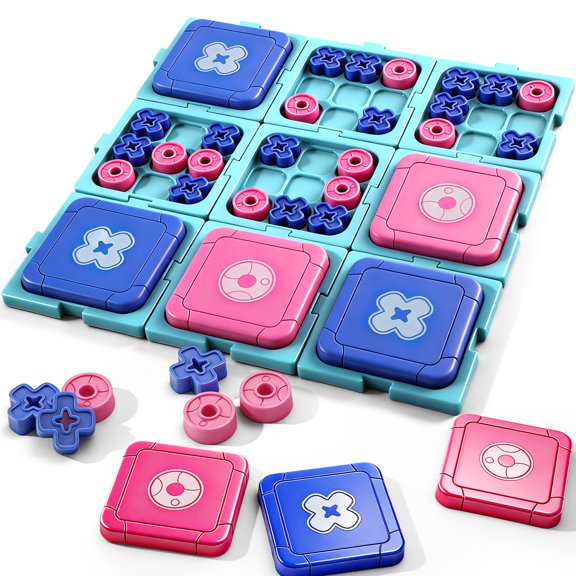 Flip Tile Tic Tac Toe Puzzle Game, 2-Player Strategy Board Game