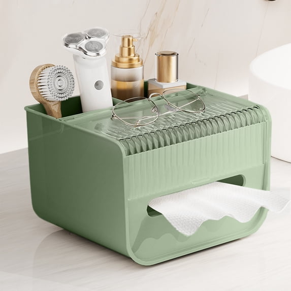 Flip Tissue Box With Storage Casual Desktop Organizer Plastic Paper Towel Holder With Lid And Compartments For Remote Pens Makeup Desk Dining Room Nightstand