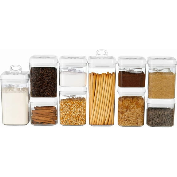 Flip Tite Food Storage Container with Scoop & Lid 5" LARGE Airtight Ring Top, Acrylic Canister for Sugar Flour Baking Powder Rice Pasta, Kitchen Organizer Christmas Gift Set