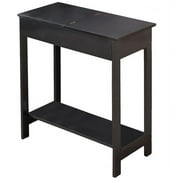 Flip-Top Accent Side Table with Faux Leather Storage Bin - Black