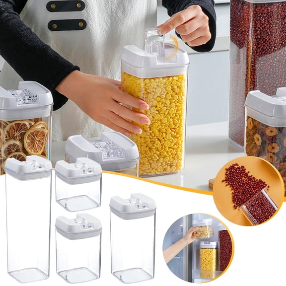 Flip Top Airtight Food Storage Containers, Clear Plastic Canister with Easy Lock Lids, Pantry Cereal Dry Food Flour Sugar Storage Jar for Kitchen Pantry Sorting and Long-Term Food Fresh Preservation