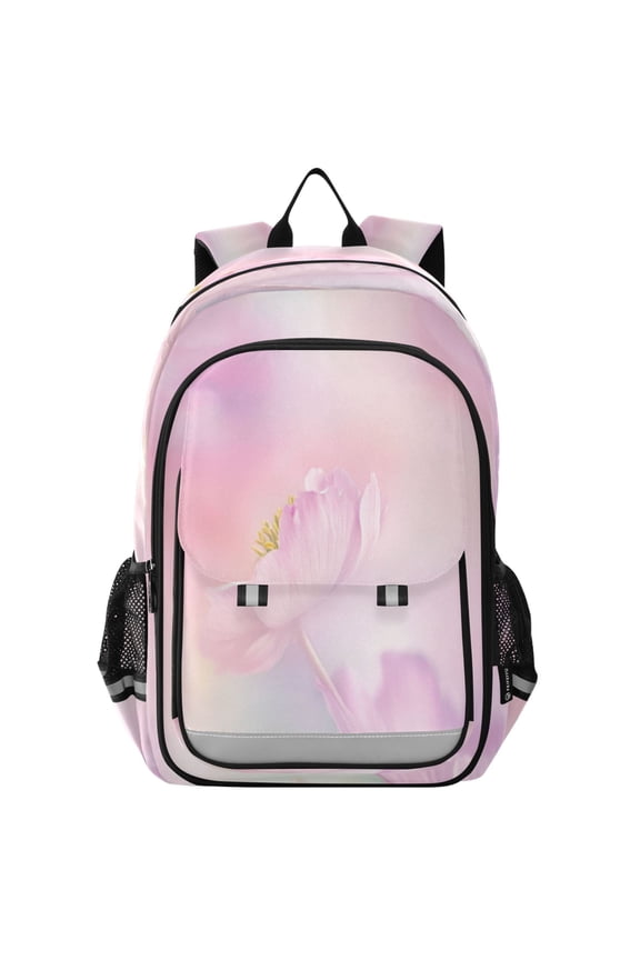 Flip-Top Backpack 17L Capacity Lightweight Bookpack Reflective Safety Strips & Adjustable Chest Strap A Pink Anemone Flower