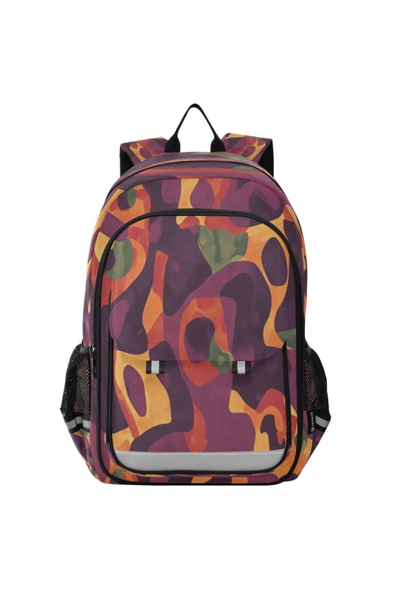Flip-Top Backpack 17L Capacity Lightweight Bookpack Reflective Safety Strips & Adjustable Chest Strap Abstract Pizza Pattern