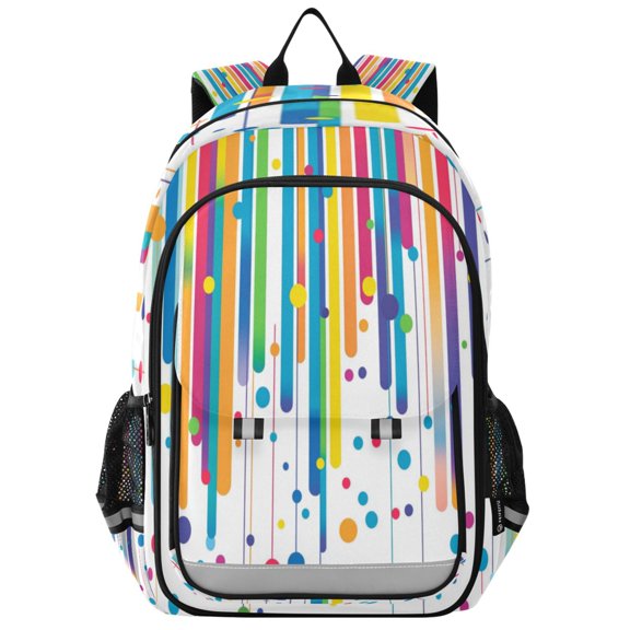 Flip-Top Backpack 17L Capacity Lightweight Bookpack Reflective Safety Strips & Adjustable Chest Strap Abstract Stripes and Dots