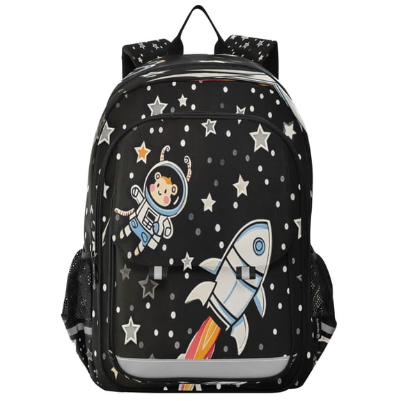 Flip-Top Backpack 17L Capacity Lightweight Bookpack Reflective Safety Strips & Adjustable Chest Strap An Astronaut and A Rocket