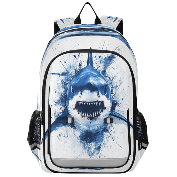 Flip-Top Backpack 17L Capacity Lightweight Bookpack Reflective Safety Strips & Adjustable Chest Strap An Blue Angry Shark
