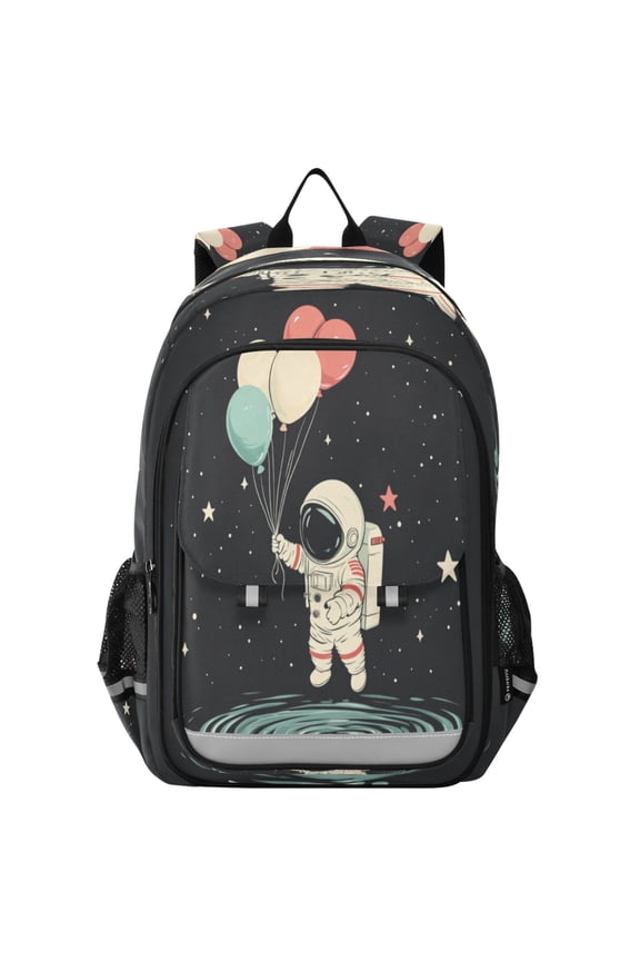 Flip-Top Backpack 17L Capacity Lightweight Bookpack Reflective Safety Strips & Adjustable Chest Strap Astronauts with Balloons