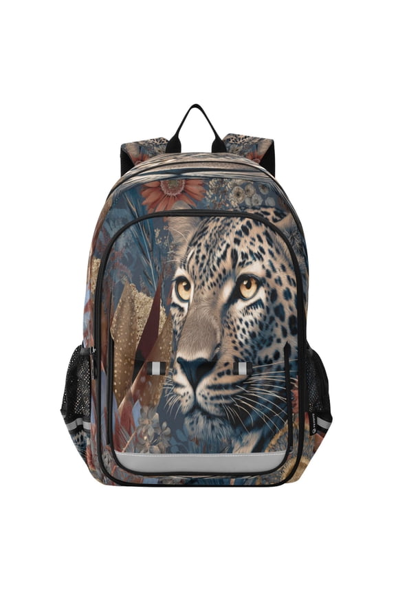 Flip-Top Backpack 17L Capacity Lightweight Bookpack Reflective Safety Strips & Adjustable Chest Strap Attractive Tiger Head