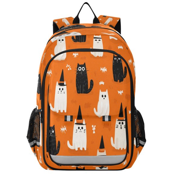 Flip-Top Backpack 17L Capacity Lightweight Bookpack Reflective Safety Strips & Adjustable Chest Strap Black Cat and White Cat