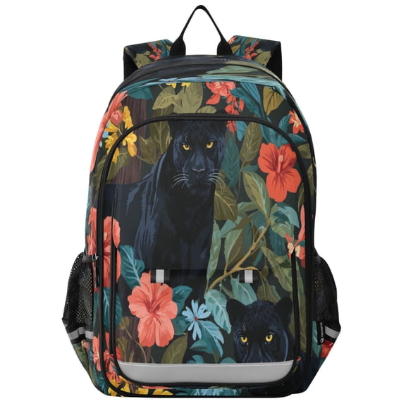 Flip-Top Backpack 17L Capacity Lightweight Bookpack Reflective Safety Strips & Adjustable Chest Strap Black Panther in The Jungle