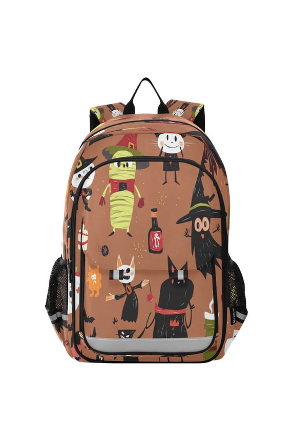 Flip-Top Backpack 17L Capacity Lightweight Bookpack Reflective Safety Strips & Adjustable Chest Strap Black Witch Hat