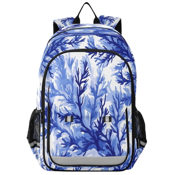 Flip-Top Backpack 17L Capacity Lightweight Bookpack Reflective Safety Strips & Adjustable Chest Strap Blue Pine Boughs