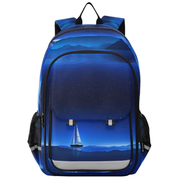 Flip-Top Backpack 17L Capacity Lightweight Bookpack Reflective Safety Strips & Adjustable Chest Strap Blue Starry Sky Sailing Boat