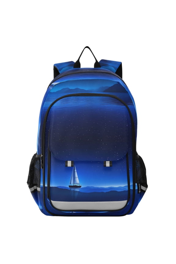 Flip-Top Backpack 17L Capacity Lightweight Bookpack Reflective Safety Strips & Adjustable Chest Strap Blue Starry Sky Sailing Boat