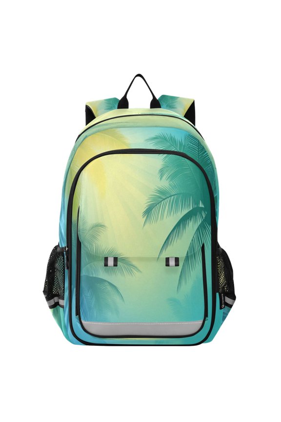 Flip-Top Backpack 17L Capacity Lightweight Bookpack Reflective Safety Strips & Adjustable Chest Strap Blue and Green Gradient