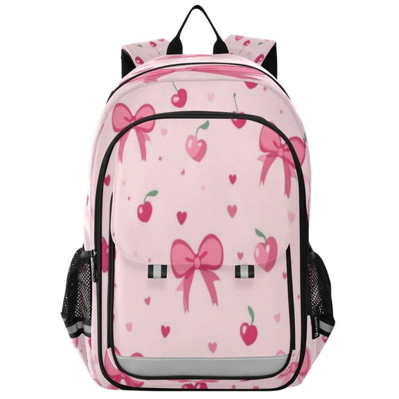 Flip-Top Backpack 17L Capacity Lightweight Bookpack Reflective Safety Strips & Adjustable Chest Strap Bows and Hearts Pattern